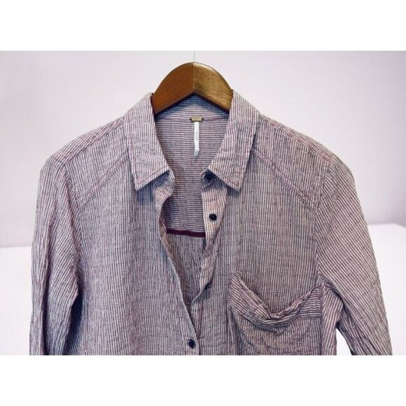 Free People Chambray Shirt Beach Coverup Oversized Cotton Seersucker Size Small - Picture 2 of 9